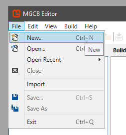 MGCB Editor new project